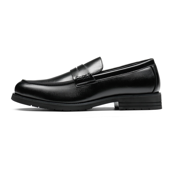 Men's Smooth PU Leather Penny Loafers - BLACK - 2